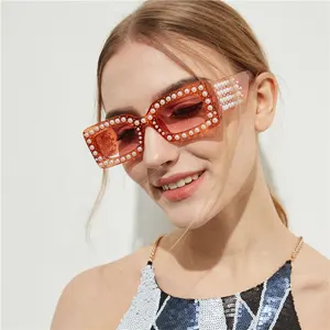 X0146 Clear Pink lens Square Sunglasses New Pearl Celebrity Sunglasses Luxury Pearl Frames Glasses