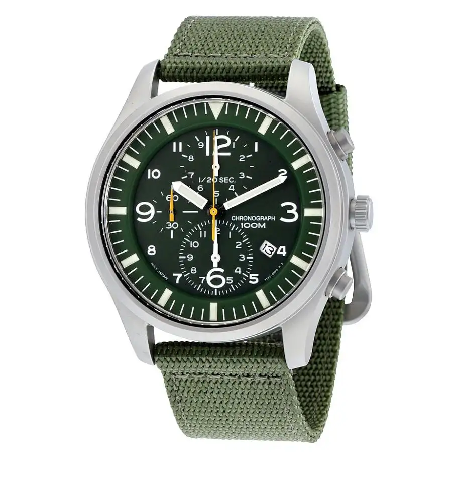 Erkek güneş saatler moda erkek yuvarlak şekil 316 paslanmaz çelik naylon kayış chronograph kuvars movt izle