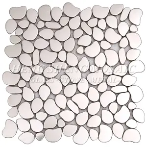 Мозаичная плитка из нержавеющей стали 304 серебра в форме гальки современного дизайна для кухни