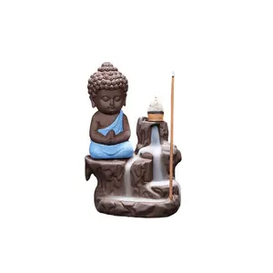 Керамическая статуя Будды, керамическая горелка для благовоний, башня, конусы, держатель для палочек, керамический фарфор Будды, монах, Ловец ясеня-синий