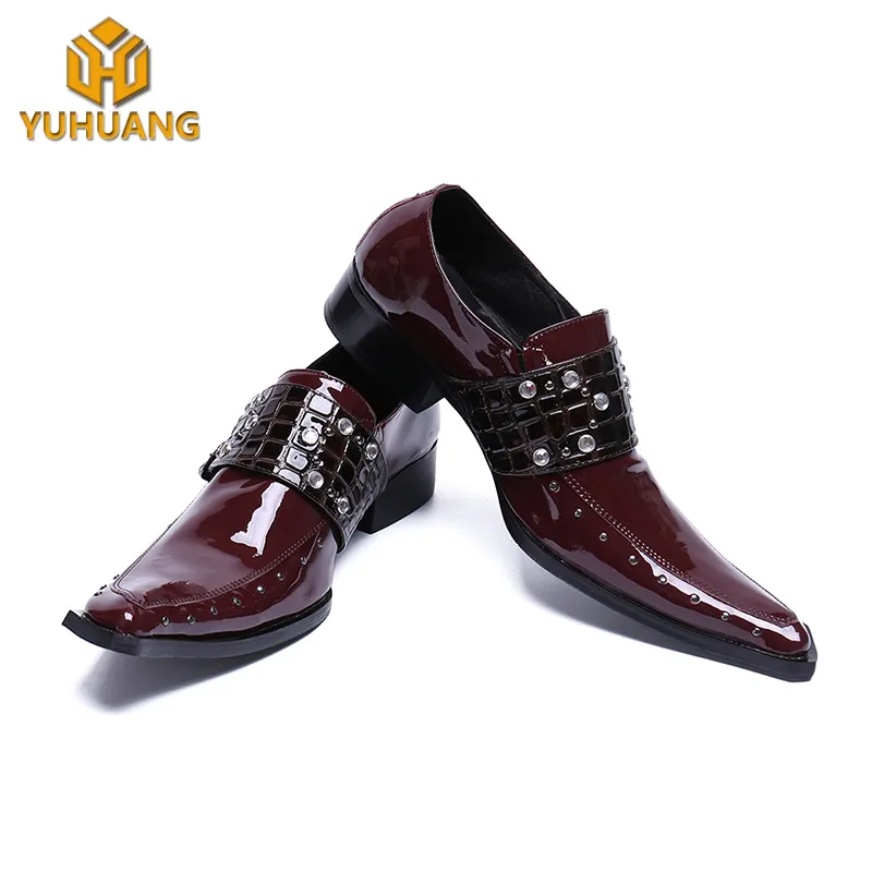 Lacquer leather men's dress shoes loafers shoes with luxury straps Men Party Dance Dress Shoes Plus Size 47