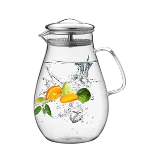 64 Ounces Glass <strong>Pitcher</strong> with Stainless Steel Lid / Water Carafe with Handle - Good Beverage <strong>Pitcher</strong> for Homemade Drinks - Product Image 2