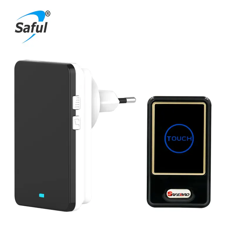 Saful Waterproof Black Wireless DoorBell Kits EU/US/UK/AU plug with Outdoor Transmitter and Indoor Receiver Home Door Bell