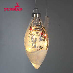 Fabrik handgemalte Oliven form große hängende Weihnachts glaskugel kugel führte Beleuchtung Glas verzierung mit roten Beeren im Inneren - Product Image 6