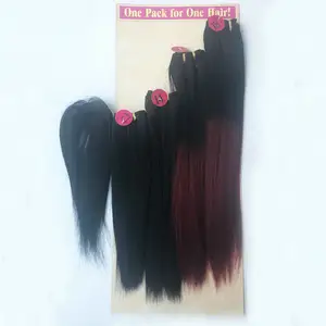 wholesale silk straight Yaki Wave synthetic hair weaves for black women weave,ombre two tone color ombre hair weaves with bangs