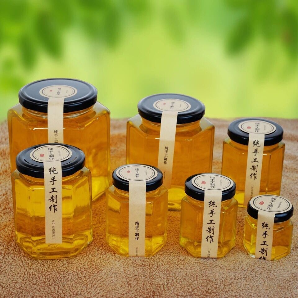 200ml High quality hexagon glass honey jar / glass storage jar for jam