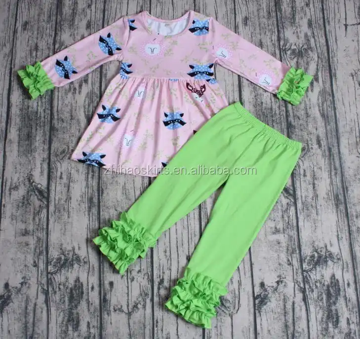 Tertawa Moon Remake Pakaian Katun Anak Perempuan Musim Dingin Set Pakaian Bayi Butik 2 Pcs Pakaian Grosir Baju Anak