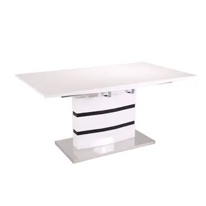 Yeni tasarım beyaz parlak MDF dikdörtgen genişletilebilir yemek masası