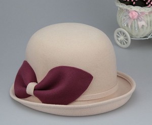 Ladyies décoration bowknot 100% chapeau de feutre de laine chapeau melon gros - Product Image 1