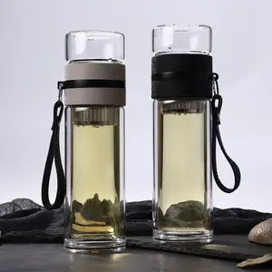 High Quality Filter Borosilicate Glass Water Bottle With Lids And Handle Rope