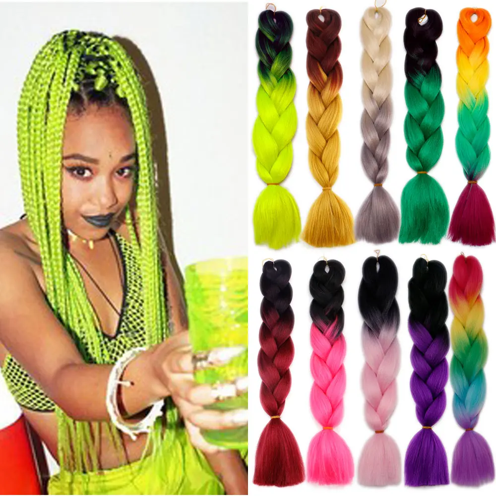 Wholesale synthetic braiding hair extensions high quality ombre crochet raw material jumbo braids yaki braiding hair