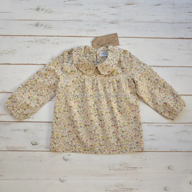 peter pan collar shirts made in 100% cotton floral fabric for girl flower blouse with long sleeve clothes