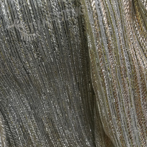 Geplooide Metallic Stof, Polyester Gebreide Stof met Gouden Lurex Stipe, Verfrommeld Glitter Klatergoud Stof voor vrouwen Dressing - Product Image 6