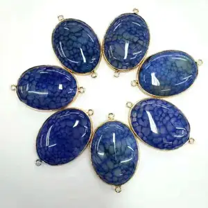 Rainbow color lapis lazuli pendant blue agate double loop bezel edge yellow jasper oval stone pendant