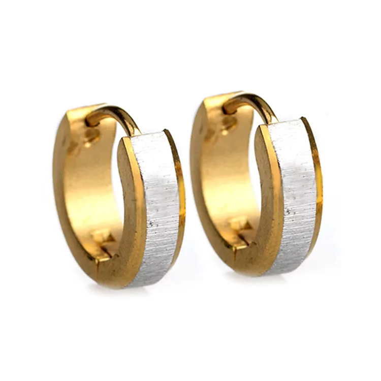 High Quality Chunky Fashion Jewelry Women Sandblasted Crystal Jewels Stainless Steel Gold Hoop Earrings