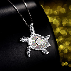 Colgante de Plata de Ley 925 con ópalo de Fuego Azul para mujer, colgante de tortuga marina - Product Image 6