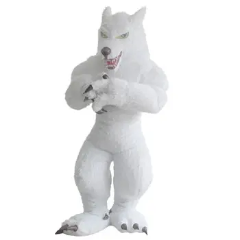 2M Kostum Maskot Serigala Berjalan Tiup Putih Realistik untuk Halloween Pesta Natal Cosplay