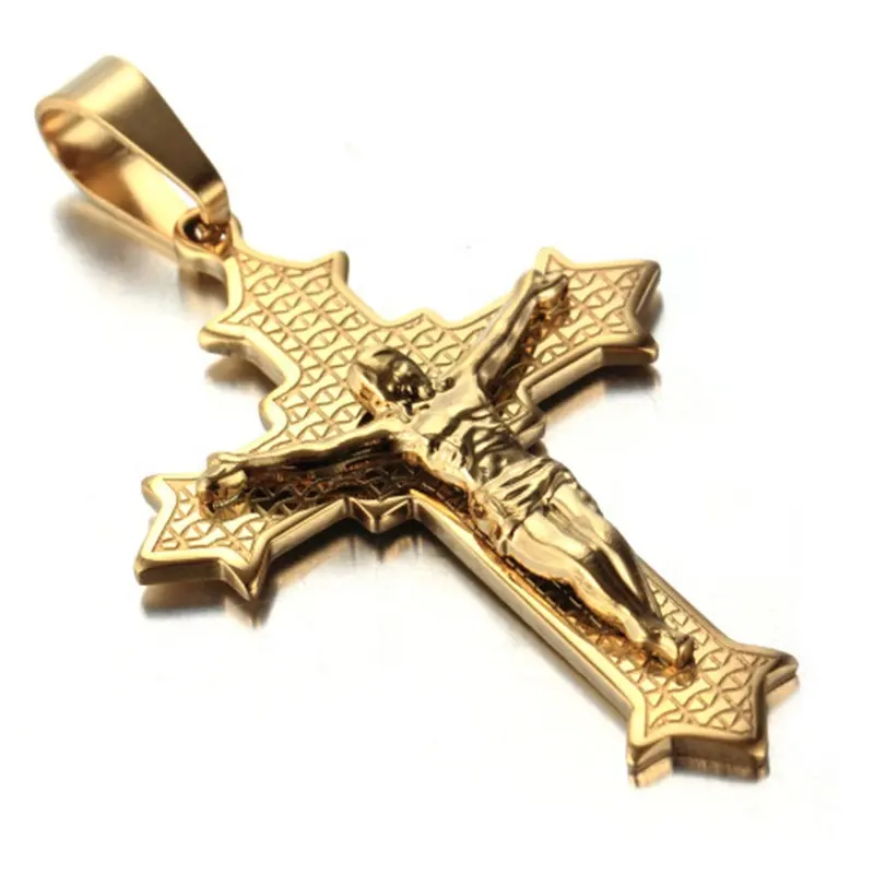 Bijoux religieux catholique en acier inoxydable, collier avec croix, pièce plaqué or, de jésus, Christ