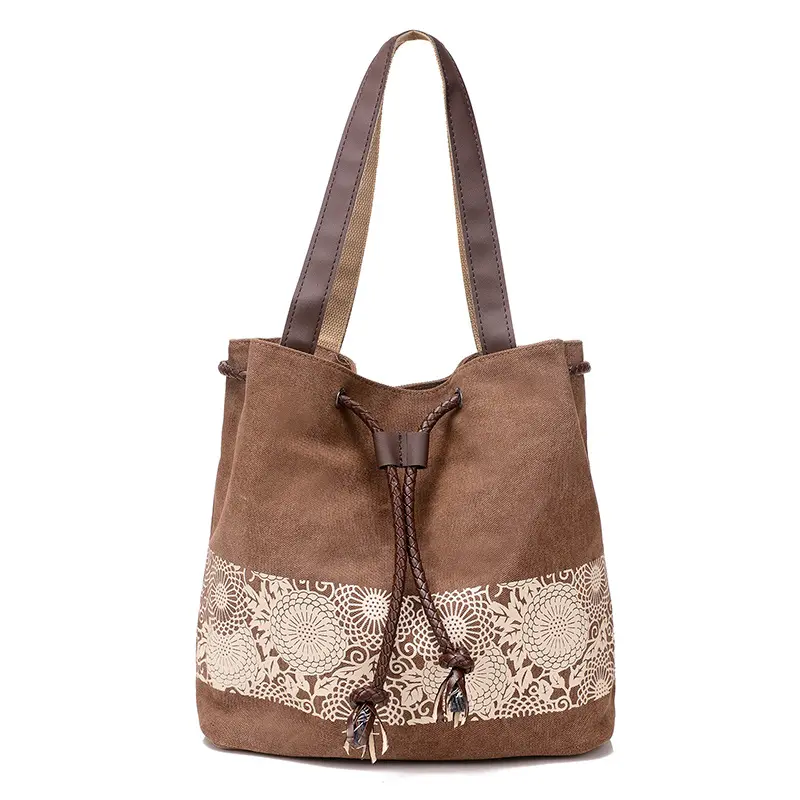hippie style canvas handbags Boho Women Tote bag canvas Bucket bag
