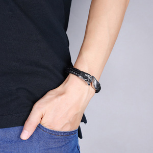 Indio de los hombres de la moda de la joyería ouroboros serpiente pulseras de cuero - Product Image 5