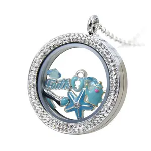 批发最流行的珠宝 316L 不锈钢玻璃小盒项链与水晶吊坠