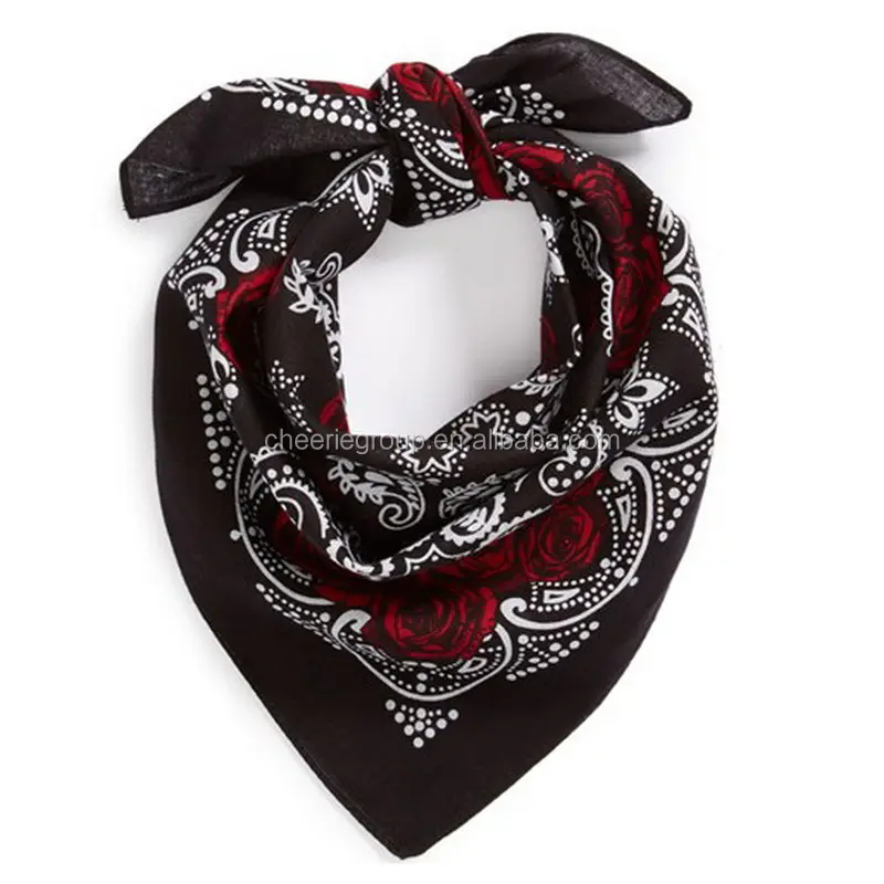Muy de alta calidad rojo floral negro deporte hip hop algodón pañuelos cuadrados 55*55CM con tocando suave