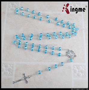 Cuentas de cristal azul claro, 6x8mm, collar del rotario católica con Medalla de la Virgen María, gran oferta - Product Image 3