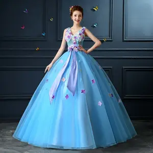 Vestido de baile para casamento, elegante, azul claro com flores