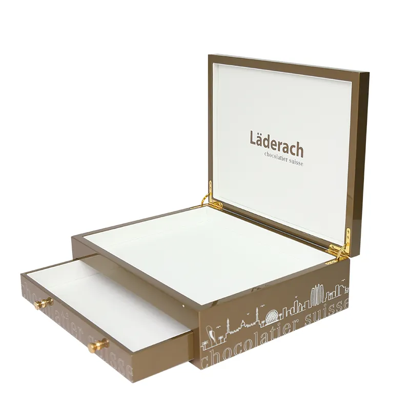 Custom wholesale luxury wooden chocolate box with drawer Luxury wooden chocolate gift box