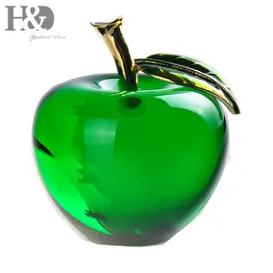 H & D 수제 크리스탈 유리 광택 그린 애플 인형 문진 크리스탈 장식 선물