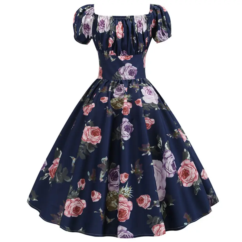 Giá rẻ giá thiết kế mới của phụ nữ 1950S Retro Cocktail ngắn tay áo váy rockabilly váy XXL