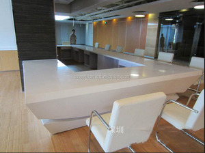 Antique Elegant Reception <strong>Desk</strong>, <strong>White</strong> <strong>High</strong> <strong>Gloss</strong> Solid Surface Countertop Table - Product Image 4