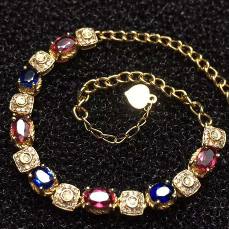 5.15g 18k gold natural ruby/sapphire bracelets