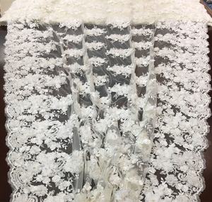 Tissu en Tulle Brodé de Haute Qualité, Écologique, avec Appliques de Fleurs 3D en Dentelle et Pierres Perlées à la Main pour Robes de Mariée et Tenues de Filles - Product Image 2