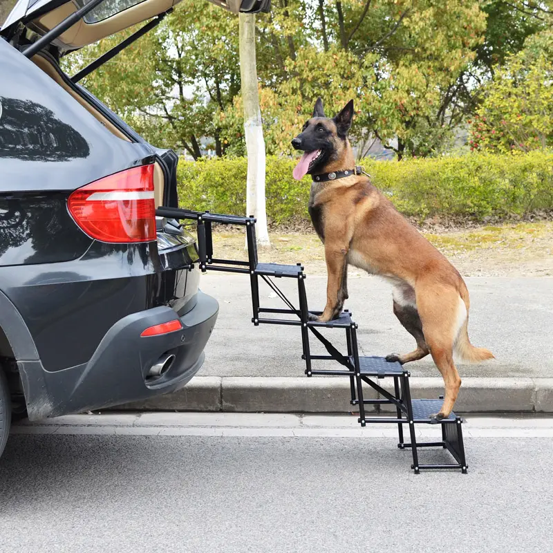 CANBO SUV를위한 야외 미끄럼 방지 애완 동물 개 접는 단계 개 자동차 계단 휴대용 강철 개 램프