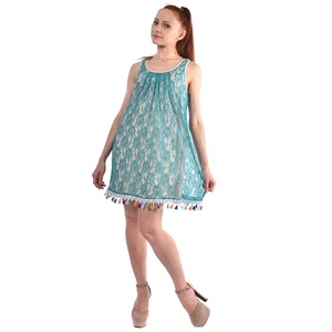 All'ingrosso abiti Casual estivi da donna modello solido <span class=keywords><strong>con</strong></span> <span class=keywords><strong>pizzo</strong></span> vita naturale eco-friendly fodera stampata digitale inclusa - Product Image 6