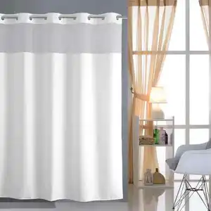 Rideau de douche blanc simple sans crochet, avec doublure, rideau de douche blanc Cheep