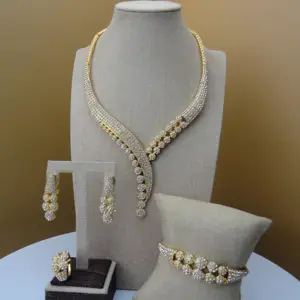 Yuminglai 2019 Luxury Dubai 24 Karat Gold plated Jewelry Set African Fashion Jewelry Set FHK5589