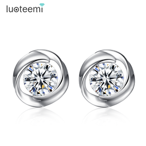 LUOTEEMI Luxury Women Elegant Accessories 2carat Round 3a Cubic Zirconia 925sterling Silver Rhodium Plated <strong>Small</strong> <strong>Stud</strong> <strong>Earring</strong> - Product Image 1