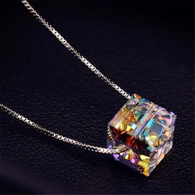 New Colorful Austrian crystal pendant Aurora square sugar Necklace