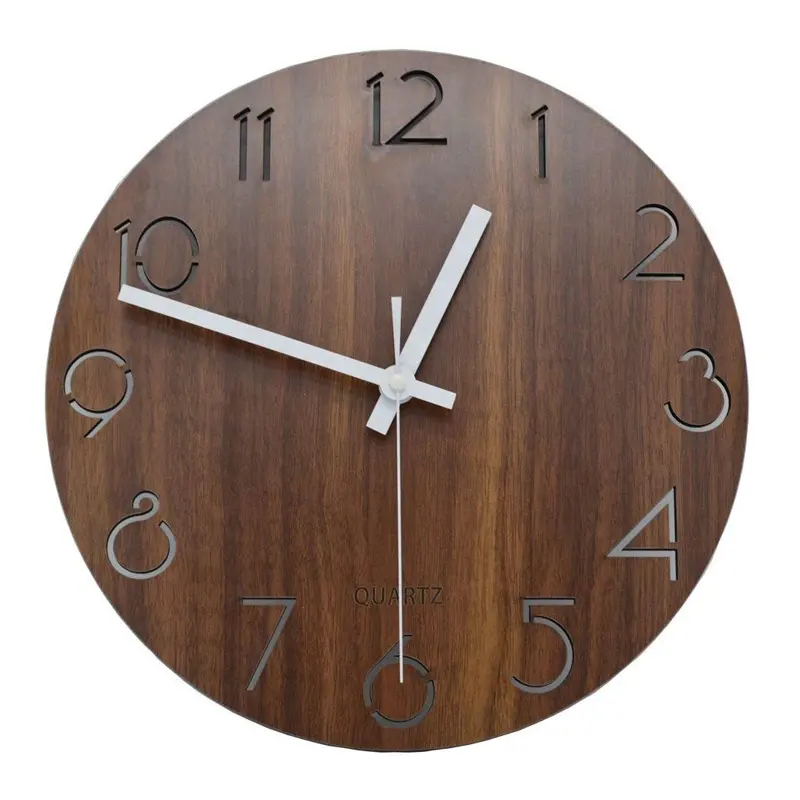 Arabic Numeral Design Rustic Wooden Decorative Round Wall Clock