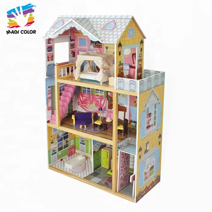 Toptan çocuklar ahşap dollhouse, en moda bebek ahşap bebek evi, popüler çocuk oyuncağı ahşap bebek evi W06A229W