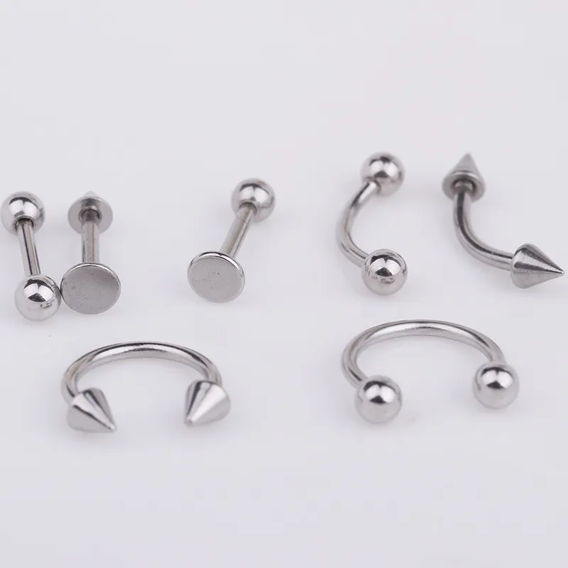 8 styles stainless steel spike ball bone bar curved eyebrow ring women men piercing jewelry ear piercing hoops