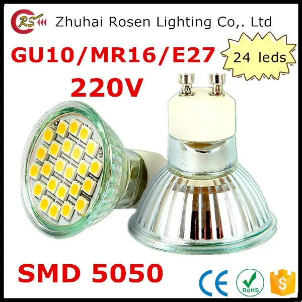 branded export surplus smd 5050 GU10 MR16 E27 spot light 4w 220V 24 leds led lamp cup
