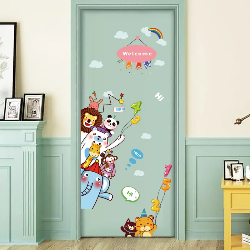 YIYAO Cartoon Animals DIY Children Mural Decals Wardrobe Door Decoration
