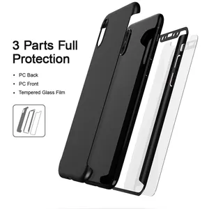 360 Derajat Penuh Cover Phone Case Slim Hard Plastik Aksesoris Case dengan Kaca Tempered PC Cover UNTUK iPhone X