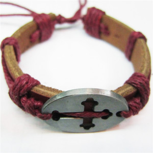 Bracelet en alliage de cuir Vintage Punk <span class=keywords><strong>Rock</strong></span> Strap Bracelet Bracelet ÉCHANTILLON GRATUIT Croire Foi Prière Croix KIB008 - Product Image 4