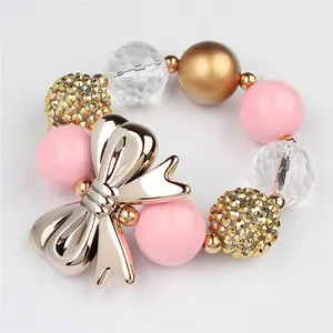 Fashion New Design Cute Kids Girls Bowknot Chunky Beads Strand Bracelets Wholesale