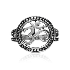 Personnalisé Plaqué Or 316L Acier Inoxydable <span class=keywords><strong>De</strong></span> Yoga Symbole Bijoux <span class=keywords><strong>OM</strong></span> Anneau - Product Image 4