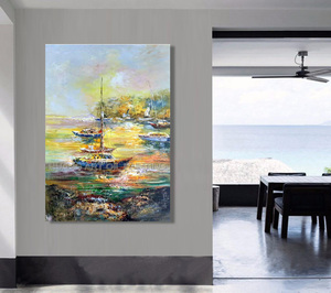 Pintura al óleo gruesa de paisaje marino abstracto pintado a mano de alta calidad sobre lienzo cuchillo vela paisaje Pop barco pintura al óleo - Product Image 3